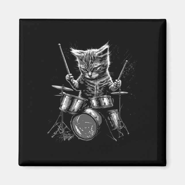 Kitten Rock Band Drummer Cat Playing Drums  Magnet (Front)