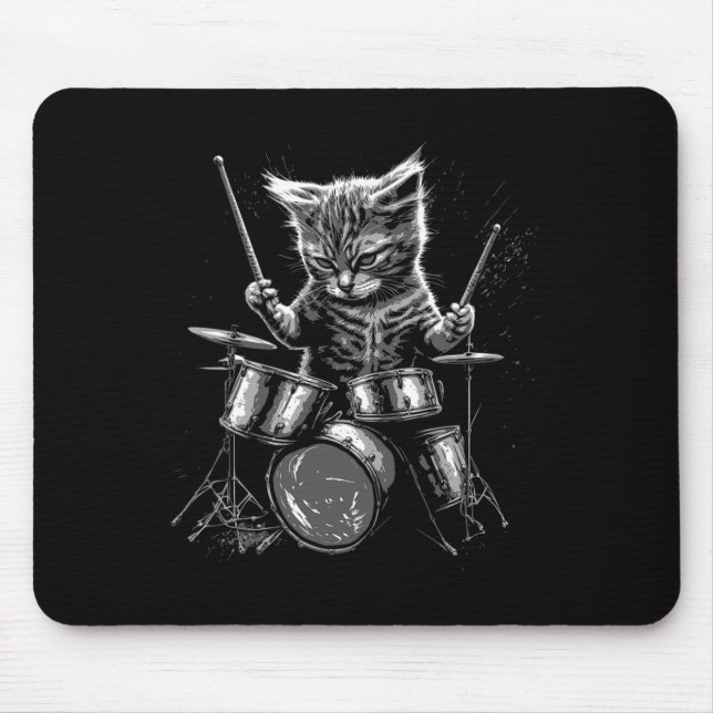 Kitten Rock Band Drummer Cat Playing Drums  Mouse Pad (Front)