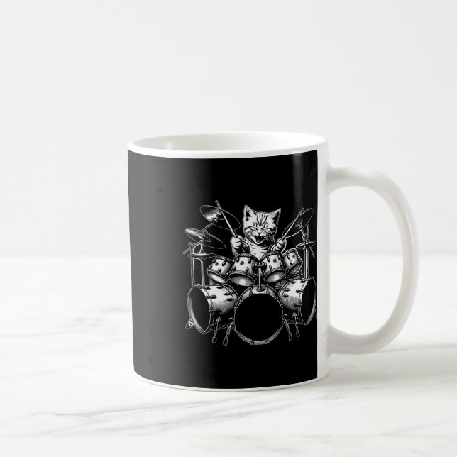 Kitten Rock Band Funny Kitty Drummer Cat Playing D Coffee Mug (Right)