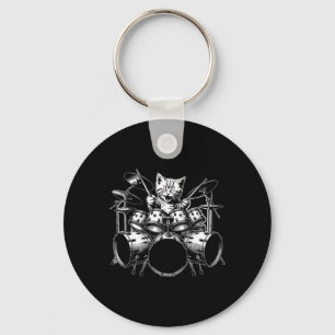 Kitten Rock Band Funny Kitty Drummer Cat Playing D Keychain