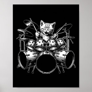 Kitten Rock Band Funny Kitty Drummer Cat Playing D Poster