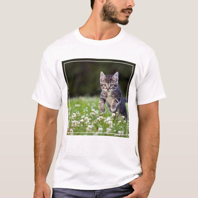 Kitten Running Through Clover T-Shirt (Front)