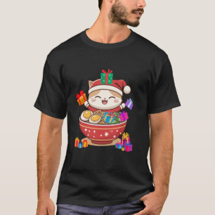 Kitten Santa Christmas Ramen Present Cute Funny Ka T-Shirt