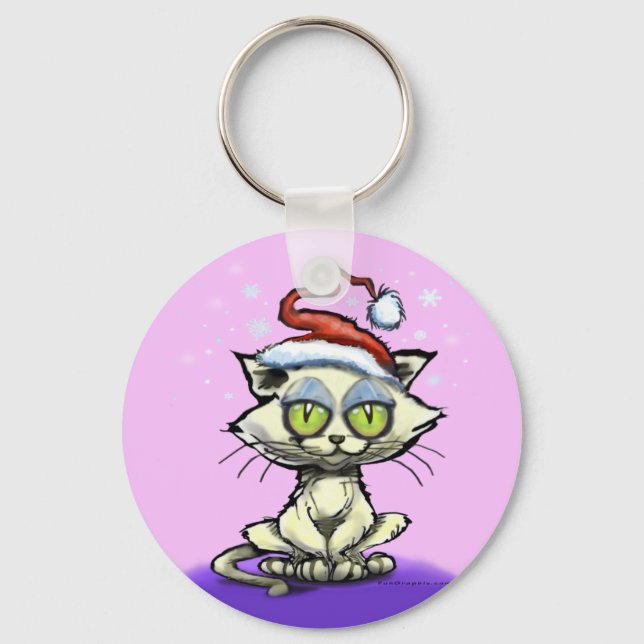 Kitten Santa Hat Keychain (Front)