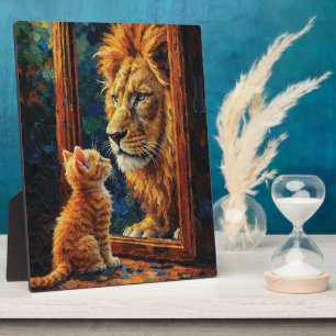 Kitten Seeing Lion Reflection Motivational Impasto Plaque
