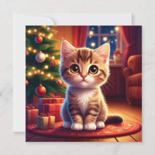 Kitten Sitting Beside Glowing Christmas Tree