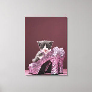 Kitten sitting in glitter shoes canvas print