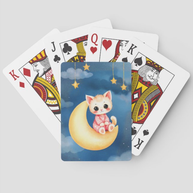 Kitten Sitting on the Moon Playing Cards (Back)