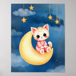 Kitten Sitting on the Moon Poster