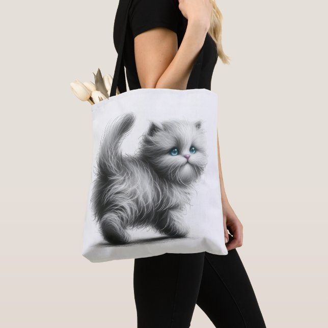 Kitten Sketch On White Tote Bag (Close Up)