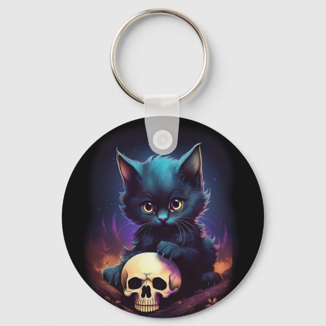 Kitten Skull Horror Keychain (Front)