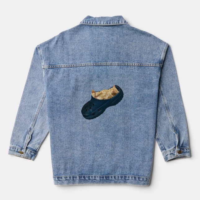 Kitten Sleeping In A Croc Shoe, Lady Denim Jacket (Back)
