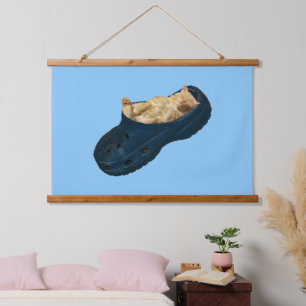 Kitten Sleeping In A Croc Shoe, Wall Hanging Tapestry