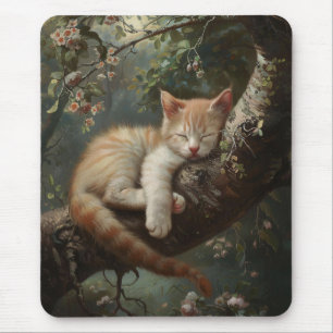 Kitten Sleeping in a Tree Vintage Mouse Pad
