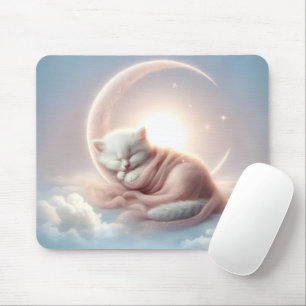 Kitten Sleeping On a Crescent Moon Mouse Pad