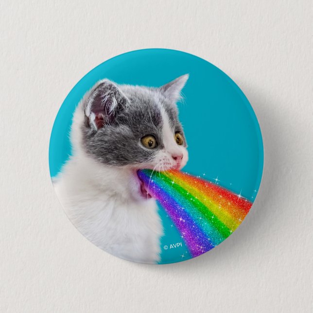 Kitten Spits Up Rainbow 2 Inch Round Button (Front)