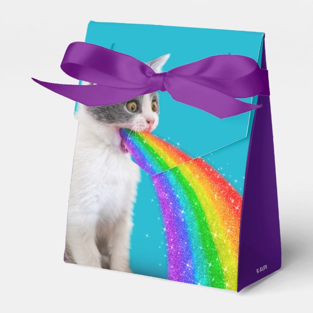 Kitten Spits Up Rainbow Favor Box (Front Side)