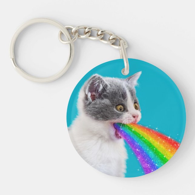 Kitten Spits Up Rainbow Keychain (Front)