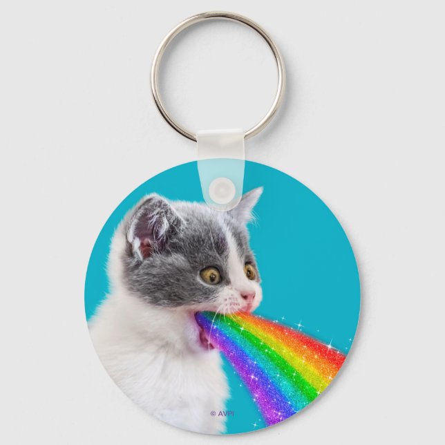 Kitten Spits Up Rainbow Keychain (Front)