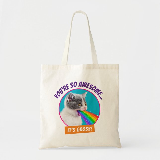 Kitten Spits Up Rainbow Tote Bag (Front)