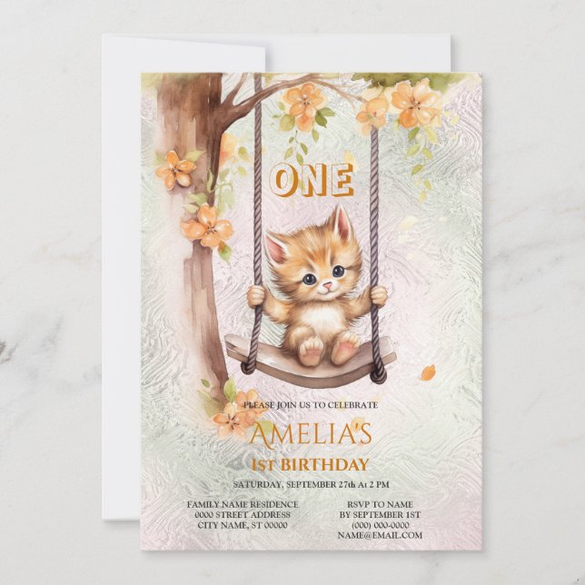 Kitten Swing 1er Anniversaire Fête Invitation (Devant)