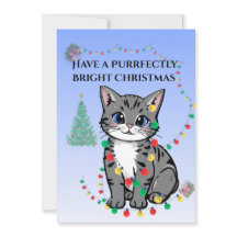 Kitten Tangled in Christmas Light- Flat Card