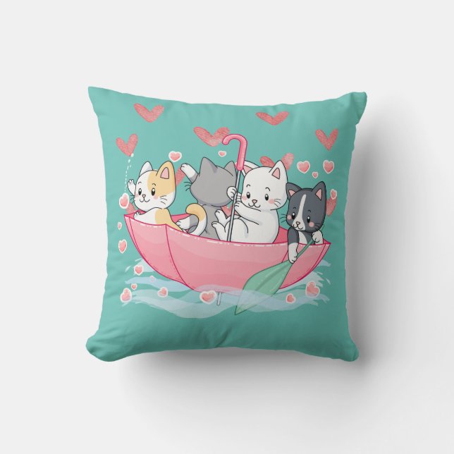 Kitten Umbrella       Throw Pillow (Front)
