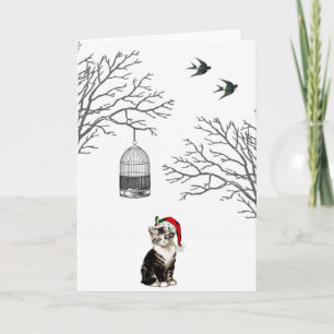 Kitten Vintage Birdcage Christmas Card