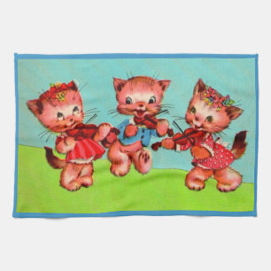 kitten violinists trio print kitchen towel