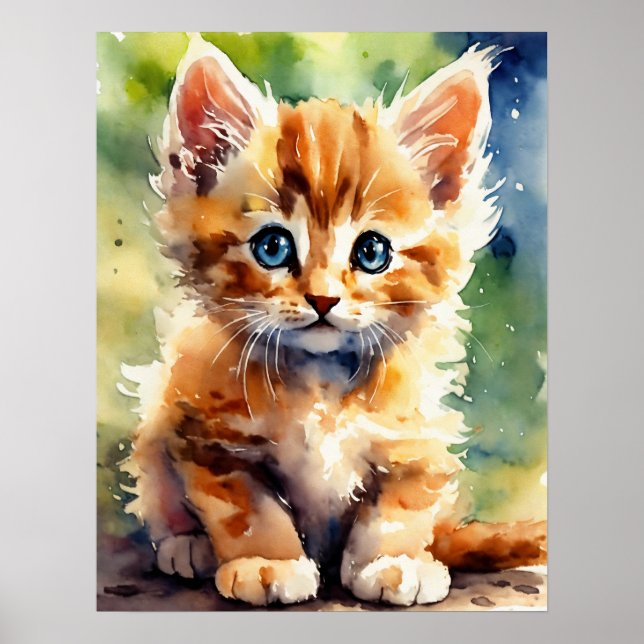 Kitten Watercolor Wall Poster (Front)