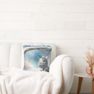 Kitten Wearing a Winter Scarf Throw Pillow
