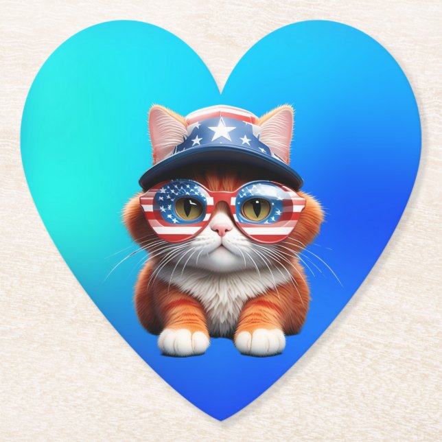 Kitten Wearing American Glasses Hat-37654 Paper Coaster (Front)
