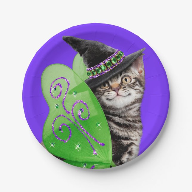 Kitten Witch Fairy Paper Plate (Front)