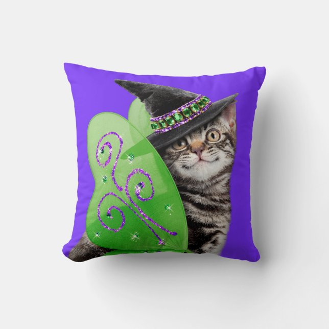 Kitten Witch Fairy Throw Pillow (Front)
