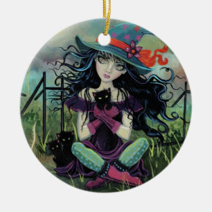 Kitten Witch Fantasy Art By Molly Harrison Ceramic Ornament