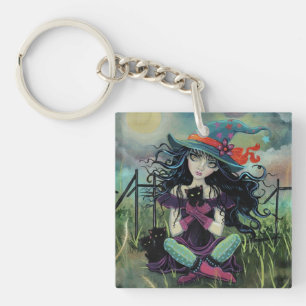 Kitten Witch Halloween Fantasy Art Keychain