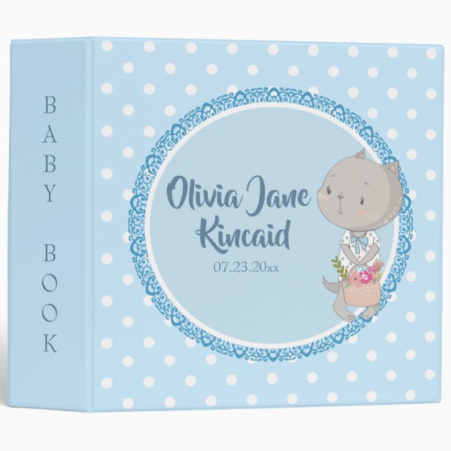 Kitten With A Basket Of Flowers Baby Book Binder (Front/Spine)