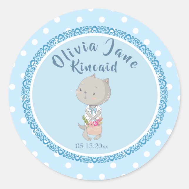Kitten With A Basket Of Flowers Newborn Baby Classic Round Sticker (Front)
