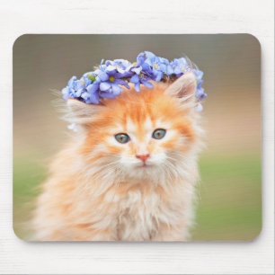 Kitten with a Garland of Purple Flowers Mouse Pad