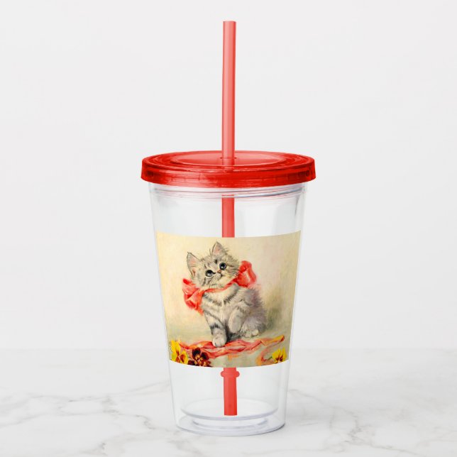 Kitten with a Red Ribbon Acrylic Tumbler (Front)