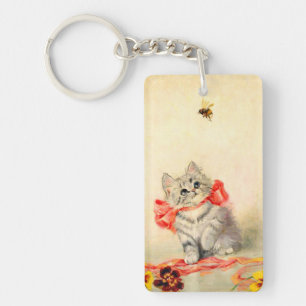 Kitten with a Red Ribbon Keychain