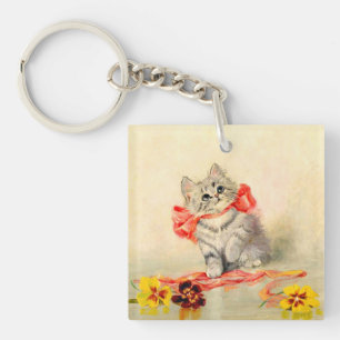 Kitten with a Red Ribbon Keychain