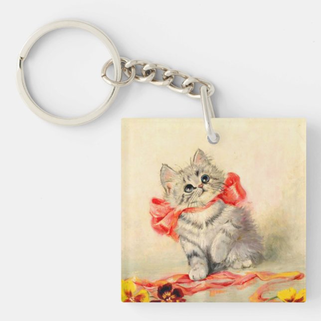 Kitten with a Red Ribbon Keychain (Front)