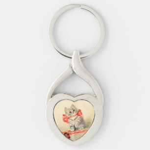 Kitten with a Red Ribbon Keychain
