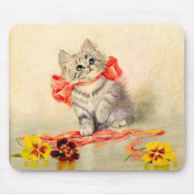 Kitten with a Red Ribbon Mouse Pad (Front)