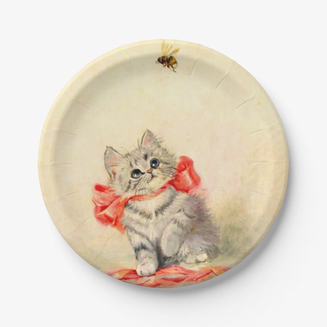 Kitten with a Red Ribbon Paper Plate (Front)