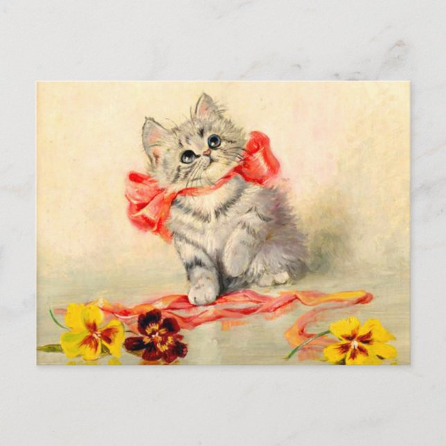 Kitten with a Red Ribbon Postcard (Front)