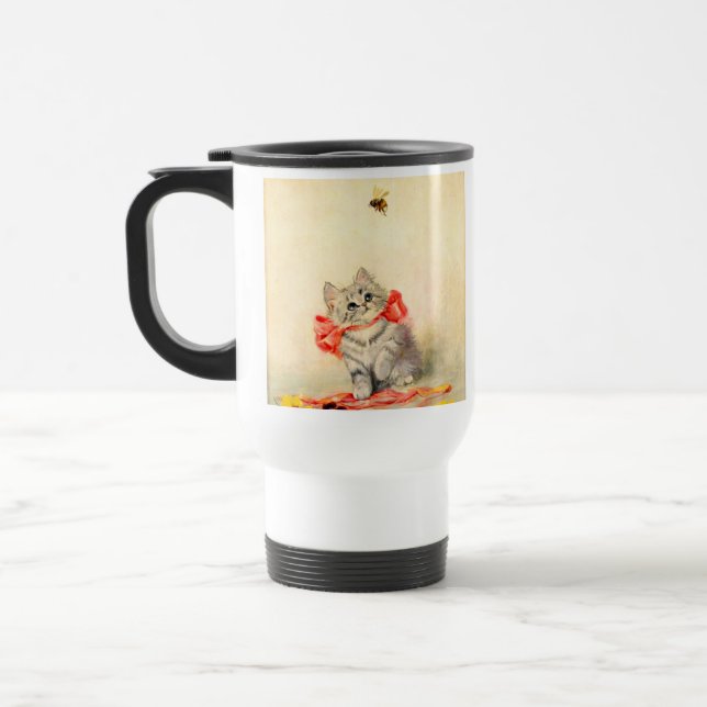 Kitten with a Red Ribbon Travel Mug (Left)