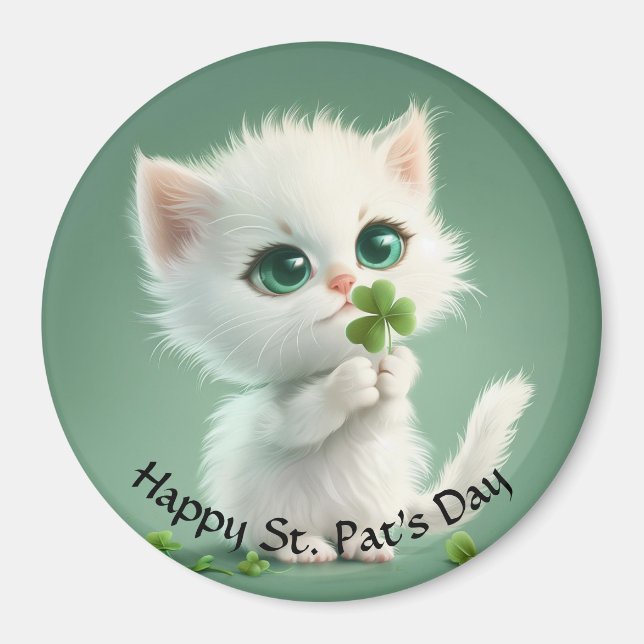 Kitten With A Shamrock Magnet (Front)