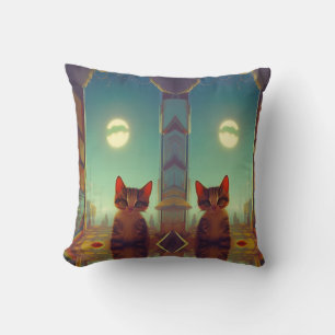 Kitten with big eyes full moon cracked throw pillow